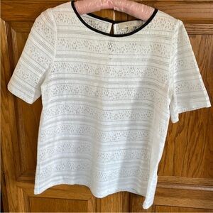 LOFT White Lace Blouse with Black Trim